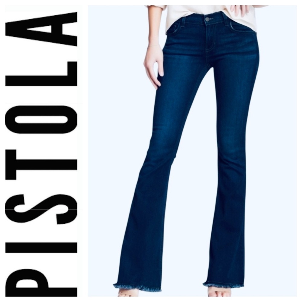 Pistola Flared Low Rise Jeans with Frayed Hem Size W24 L35 Retro